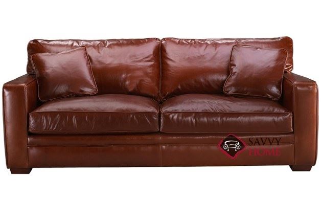Houston Queen Leather Sofa Bed With Down Blend Cushions By Savvy