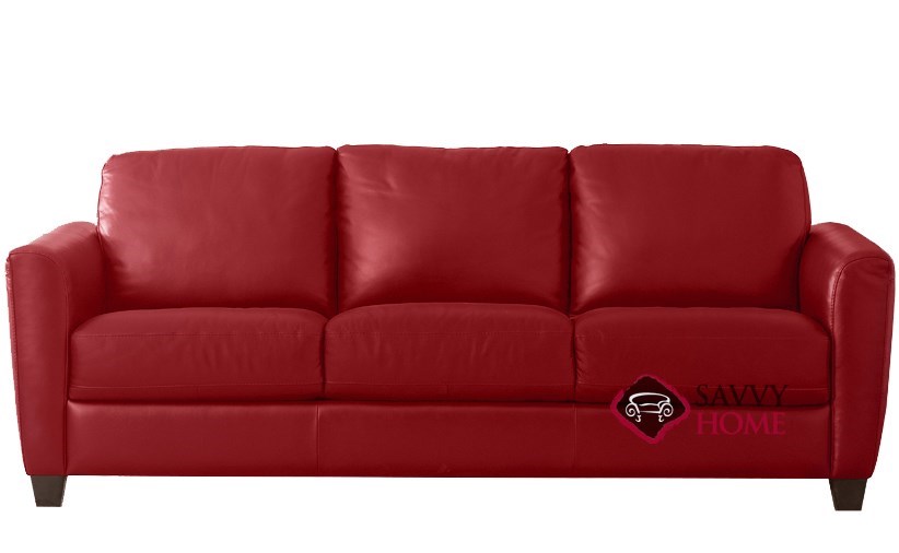 QuickShip Liro (B592) Leather Sleeper Sofas Queen in Belfast Red by
