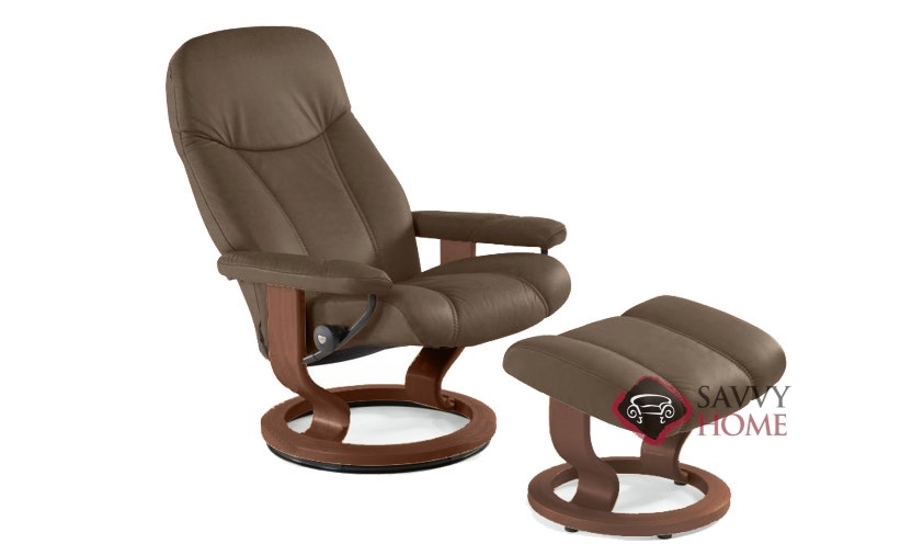 Quick Ship Consul Leather Reclining Chair In Batick Brown By Consul Stressless Recliner And Ottoman In Batick Brown With Base
