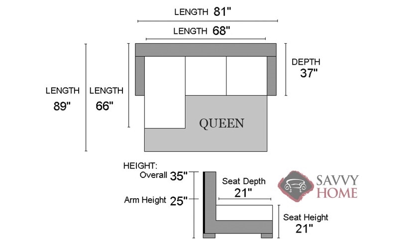 QuickShip 702 Fabric Sleeper Sofas Chaise Sectional in Pinnacle Gray