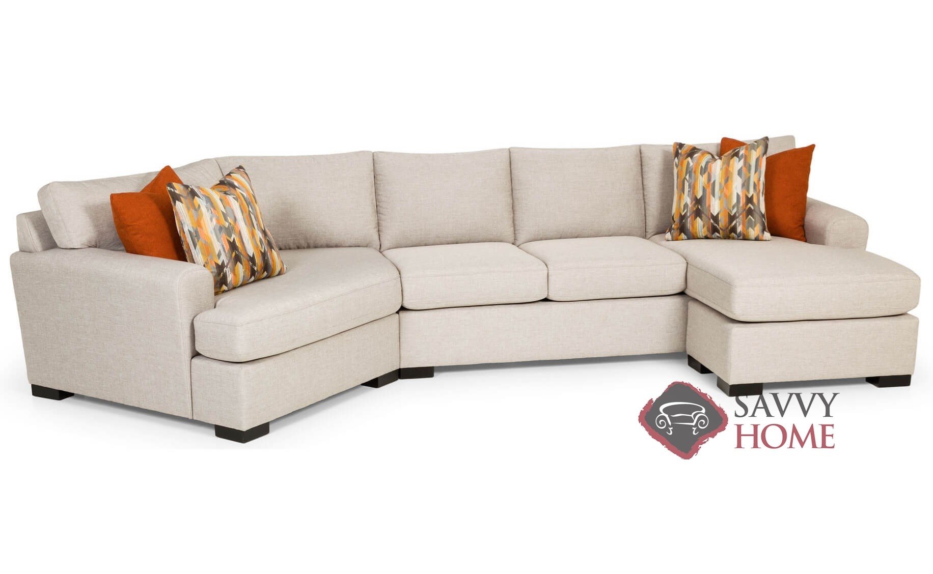 390 Fabric Stationary Chaise Sectional, Curved Leather Sectionals