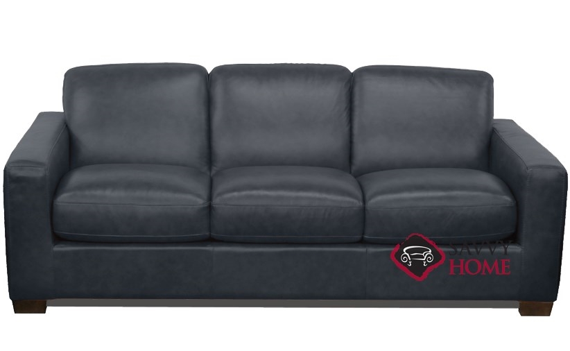 QuickShip Rubicon (B534) Leather Sleeper Sofas Queen in Neptune Dark Blue by Natuzzi with Fast