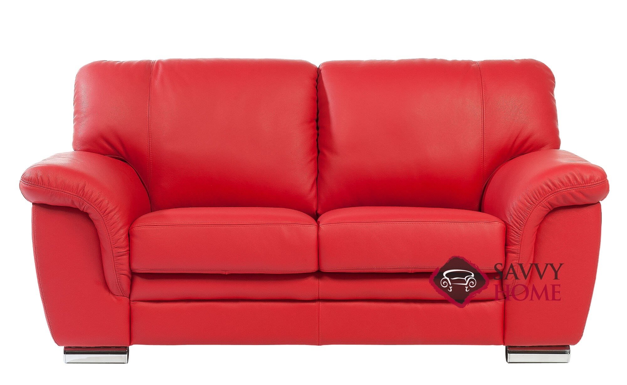 Ariel Leather Stationary Loveseat By, Red Leather Love Seat