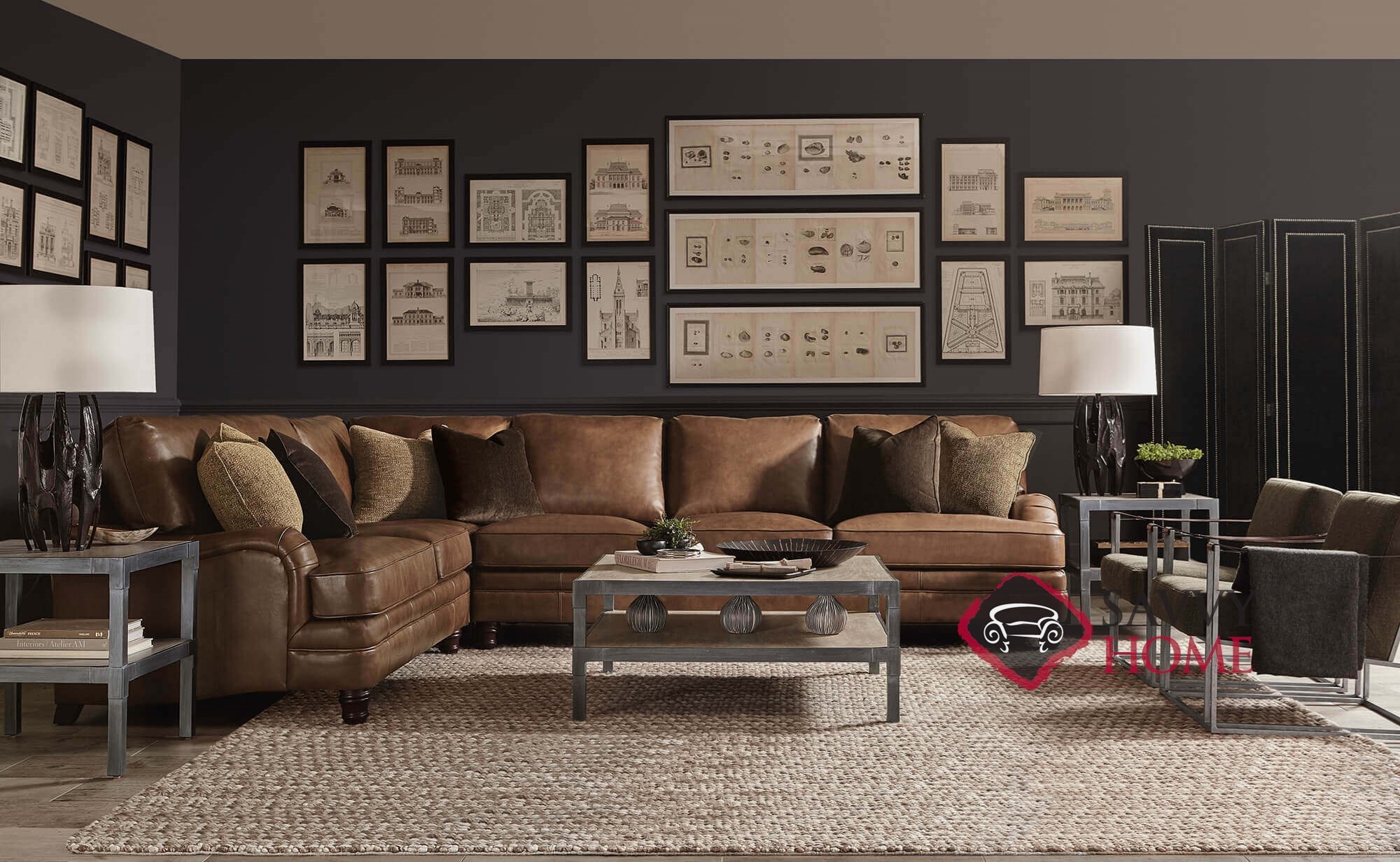 QuickShip Tarleton by Bernhardt Leather Stationary True Sectional in by Bernhardt with Fast