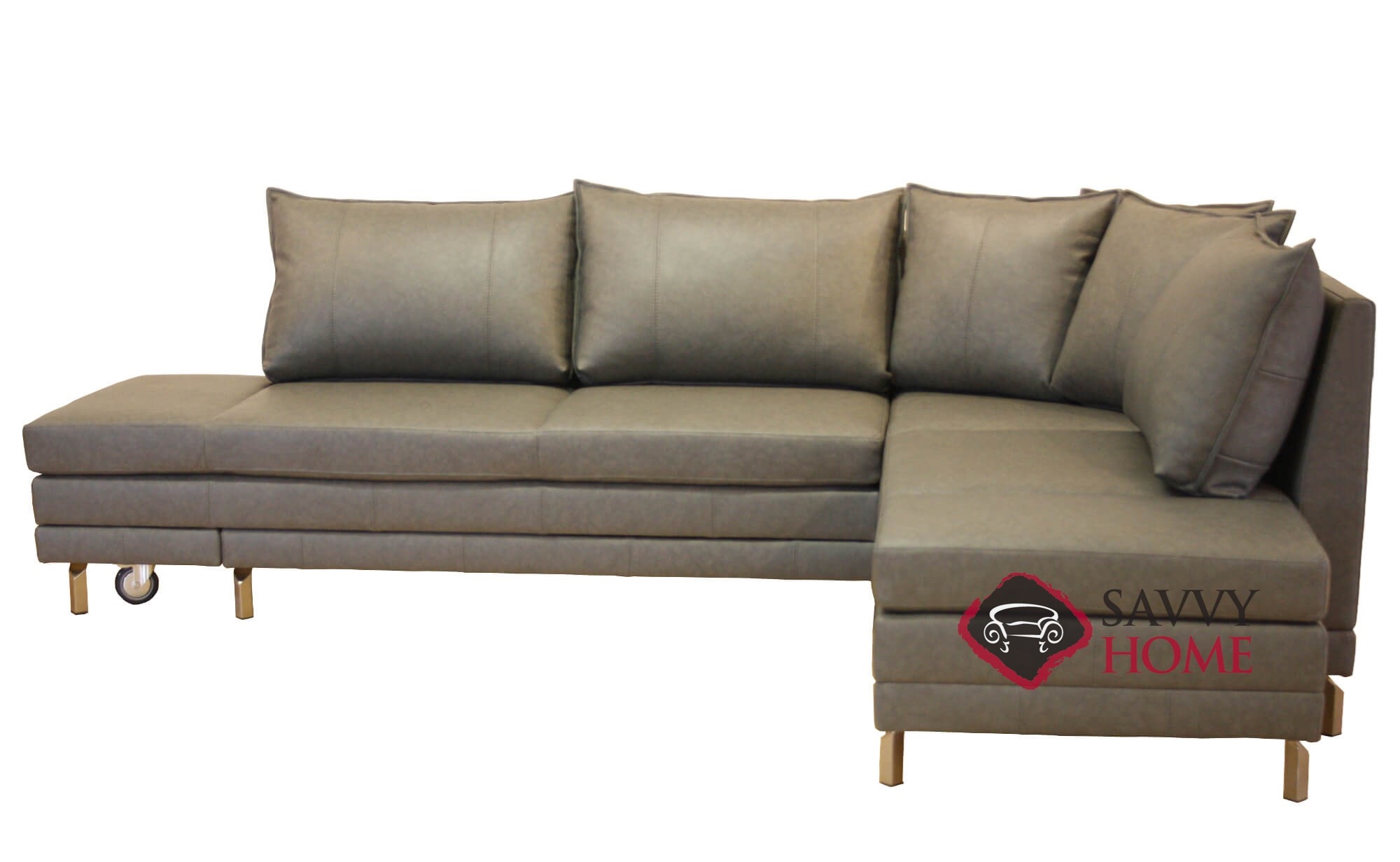 Curry Leather Sleeper Sofas Chaise Sectional by Luonto is Fully